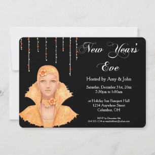 New Year's Eve Party Invitation Golden Retro Woman