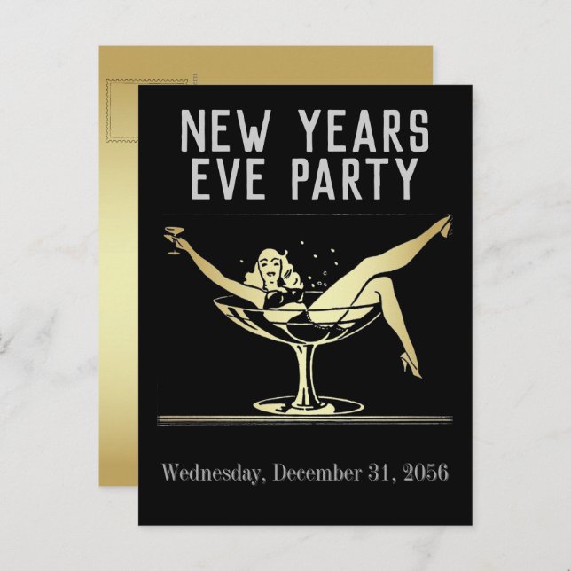 New Years Eve Party Invitation Postcard (Front/Back)