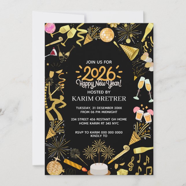 New Year's Eve Party Invitation Template,  Theme N (Front)