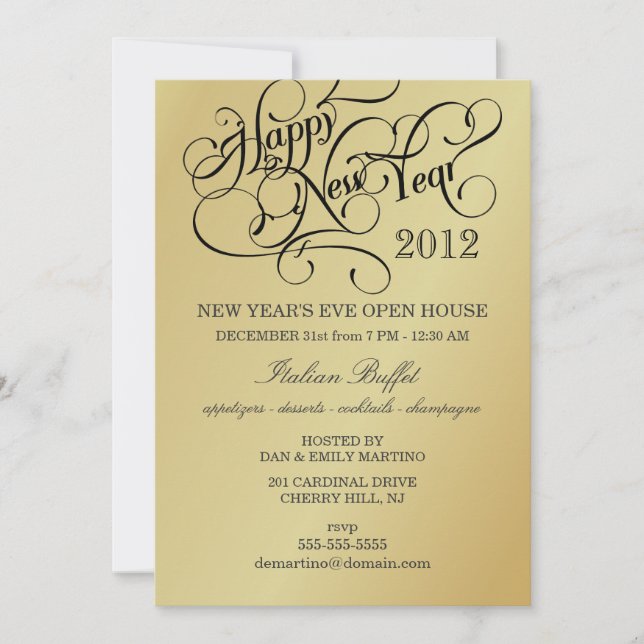 New Year's Eve Party Invitations - Elegant Gold (Front)