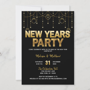 NEW YEAR'S EVE Party Invitations Gold Glitter