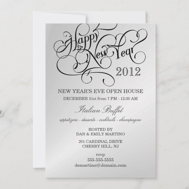New Year's Eve Party Invitations - Silver (Front)