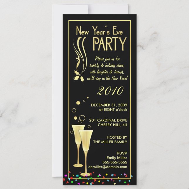 New Year's Eve Party Invitations - Slim Cards (Front)