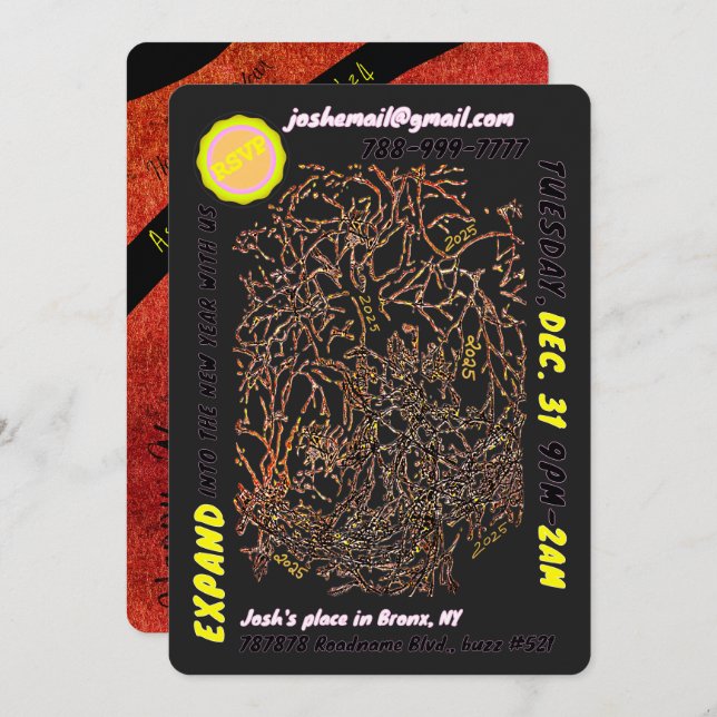 NEW YEAR'S EVE PARTY invite & flat holiday card (Front/Back)