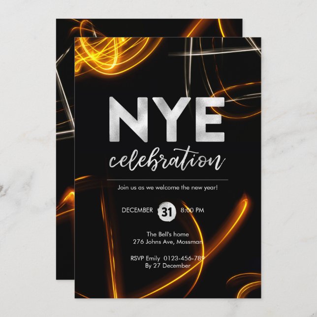 New Years Eve party light sparkler Invitation (Front/Back)