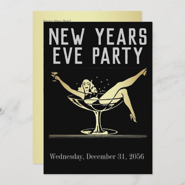 New Years Eve Party Map Enclosure / Invitation (Front/Back)