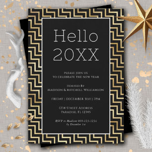 New Years Eve Party Modern Black Gold Chevron Invitation