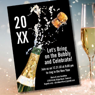 New Year's Eve Party Modern Champagne Bubbly Invitation