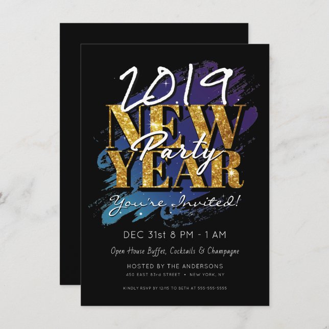 NEW YEAR'S EVE PARTY MODERN HIPSTER OPEN HOUSE INVITATION (Front/Back)