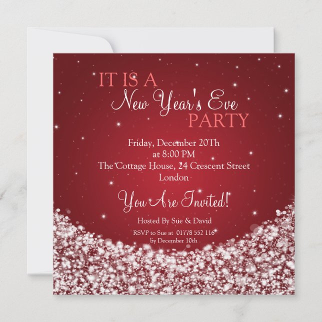 New Years Eve Party Night Sparkle Red Invitation (Front)
