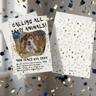 New Year's Eve Party Photo Gold Black Glitter Holiday Card