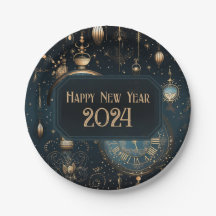 New Year's Eve Party Plates - Blue Clock Design 
