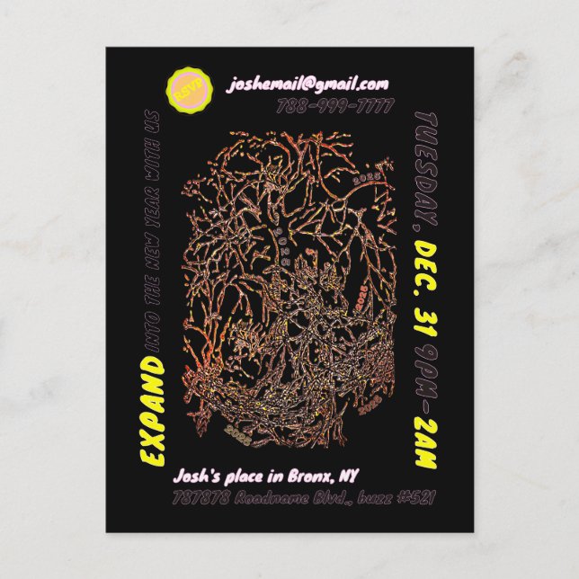 NEW YEAR'S EVE PARTY postcard invite (Front)