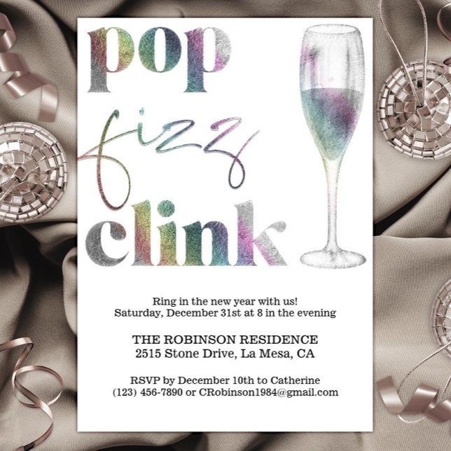 New Year's Eve Party Rainbow Sparkle Cheers Invitation (Creator Uploaded)