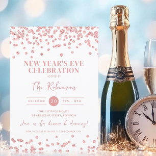 New Years Eve Party Rose Gold Glitter Confetti  Invitation