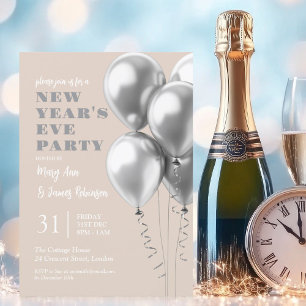 New Years Eve Party Silver Balloons Champagne Invitation
