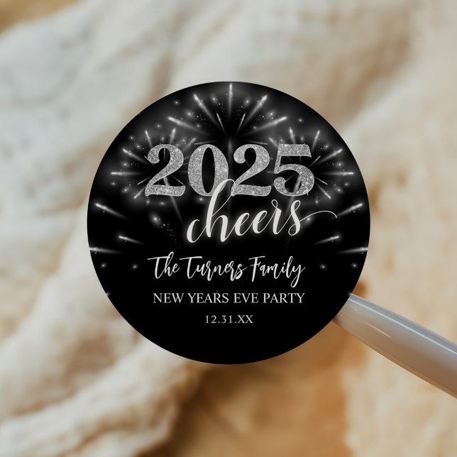 New Year's Eve Party Silver & Black Classic Round Sticker (Creator Uploaded)