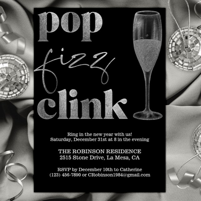 New Year's Eve Party Silver Sparkle Cheers Invitation (Creator Uploaded)