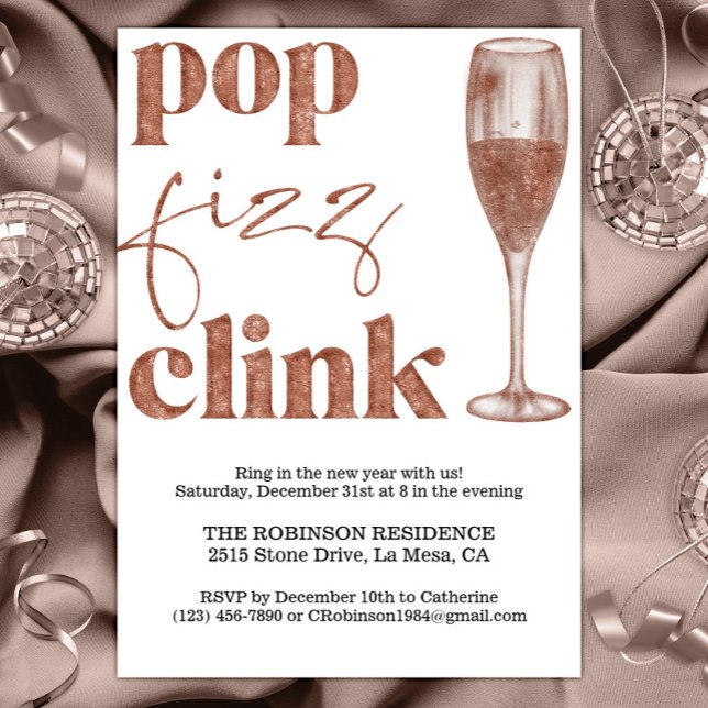 New Year's Eve Party Sparkle Rose Gold Cheers Invitation (Creator Uploaded)