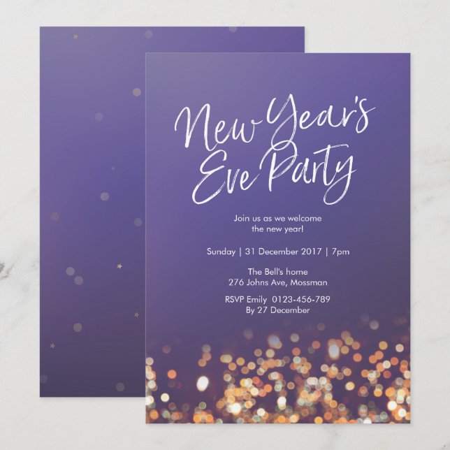 New Years Eve party sparkly Invitation (Front/Back)