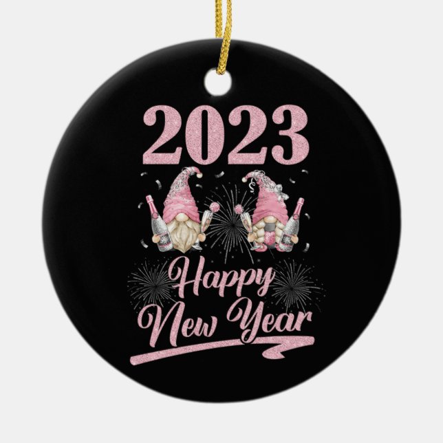 New Years Eve Party Supplies 2023 Gnome Happy Ceramic Ornament (Front)
