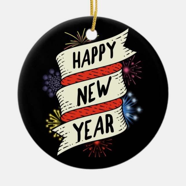 New Years Eve Party Supplies NYE 2021 Happy New Ye Ceramic Ornament (Front)