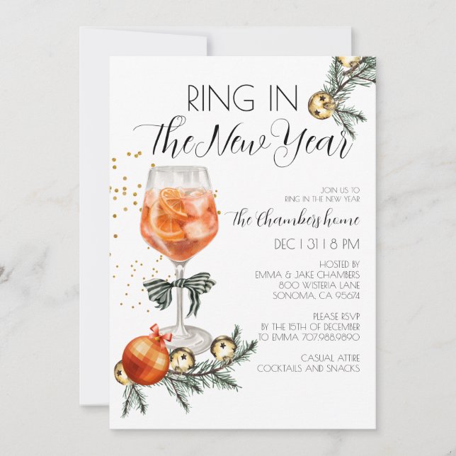 New Year's Eve Party Watercolor Cocktails Invitation (Front)
