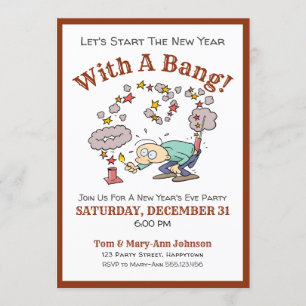 New Year's Eve Party With A Bang And Cartoon Invitation