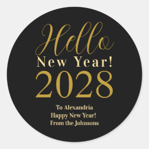 New Year's Eve Personalised New Year Black Gold Classic Round Sticker