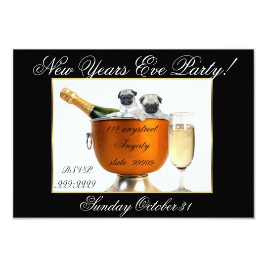 New Year's Eve pug dog party invitation
