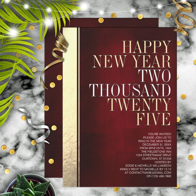 New Year's Eve Red & Gold Metallic Edge Party  Invitation (Creator Uploaded)