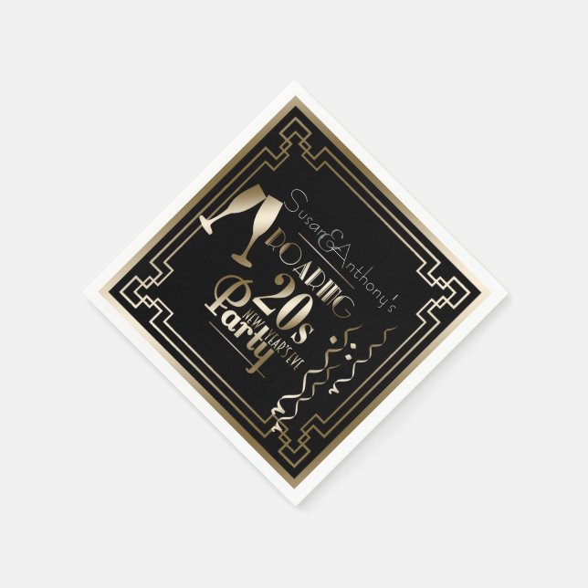 New Year's Eve Roaring 20s Art Deco Gold Frame Napkin (Corner)