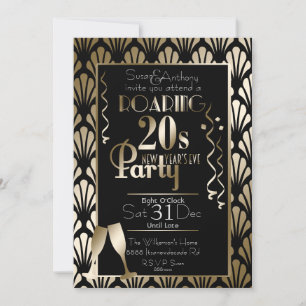 New Year's Eve Roaring 20s Art Deco Gold Invitation