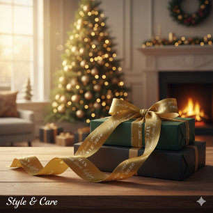 New Years Eve Satin Ribbon with Yellow Brown Tones