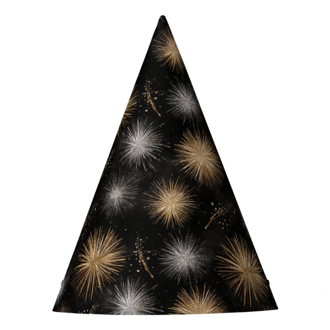 New Year's Eve Silver Gold Fireworks Celebration Party Hat (Front)