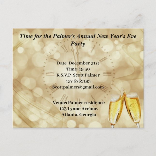 New Year's Eve with champagne glasses  Announcement Postcard (Front)