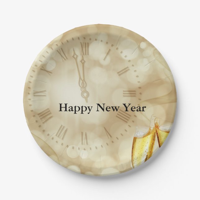 New Year's Eve with champagne glasses  Paper Plate (Front)