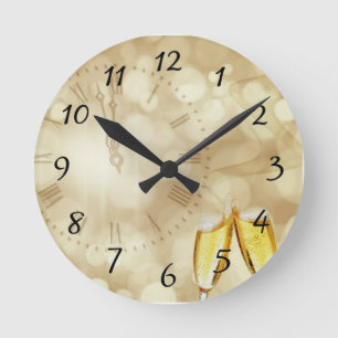 New Year's Eve with champagne glasses    Round Clock