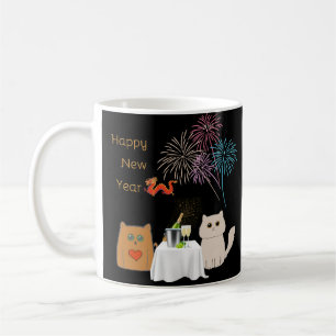 New Years Fireworks and Cats Elegant Celebration Coffee Mug