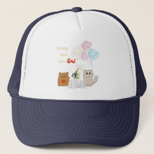 New Years Fireworks and Cats Elegant Celebration Trucker Hat