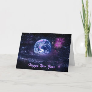 New Year's Fireworks in Space Holiday Card