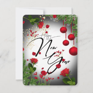 New Year's Flat Festive Card with Flowers