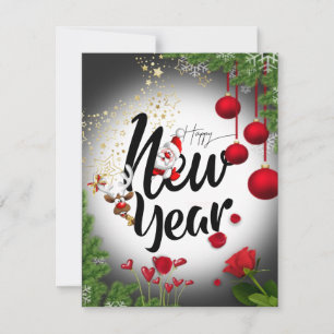 New Year's Flat Festive Card with Pink