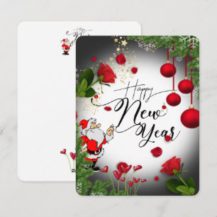 New Year's Flat Festive Card with Roses