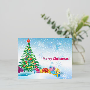 New Year's gifts on a background of blue sky and s Foil Holiday Postcard