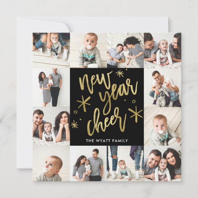 New Years Gold Foil Seamless 12 Photo Card (Front)