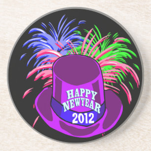 New Year's Hat And Fire Works Coaster