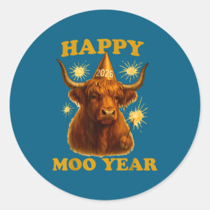 New Years Highland Cow Scottish Nye Party Farm Ani Classic Round Sticker