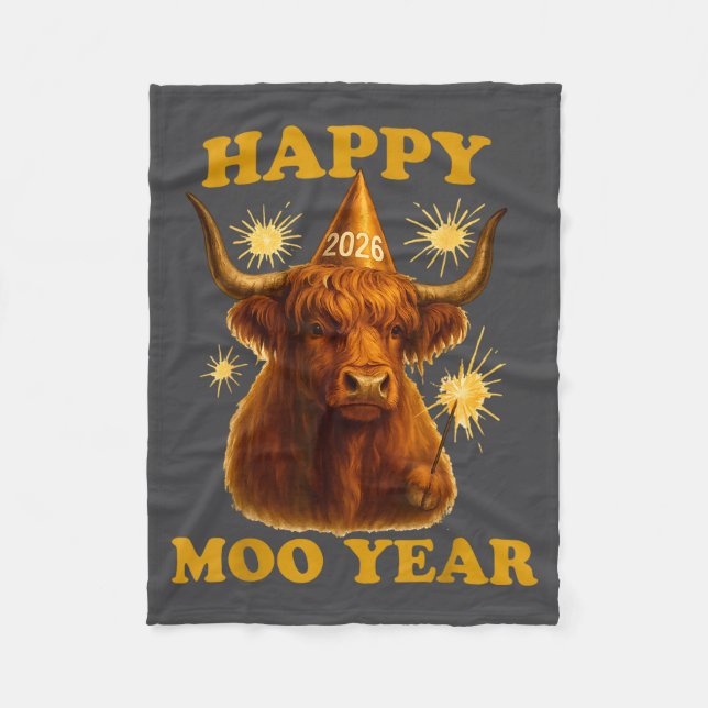 New Years Highland Cow Scottish Nye Party Farm Ani Fleece Blanket (Front)