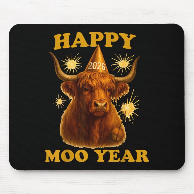 New Years Highland Cow Scottish Nye Party Farm Ani Mouse Pad (Front)